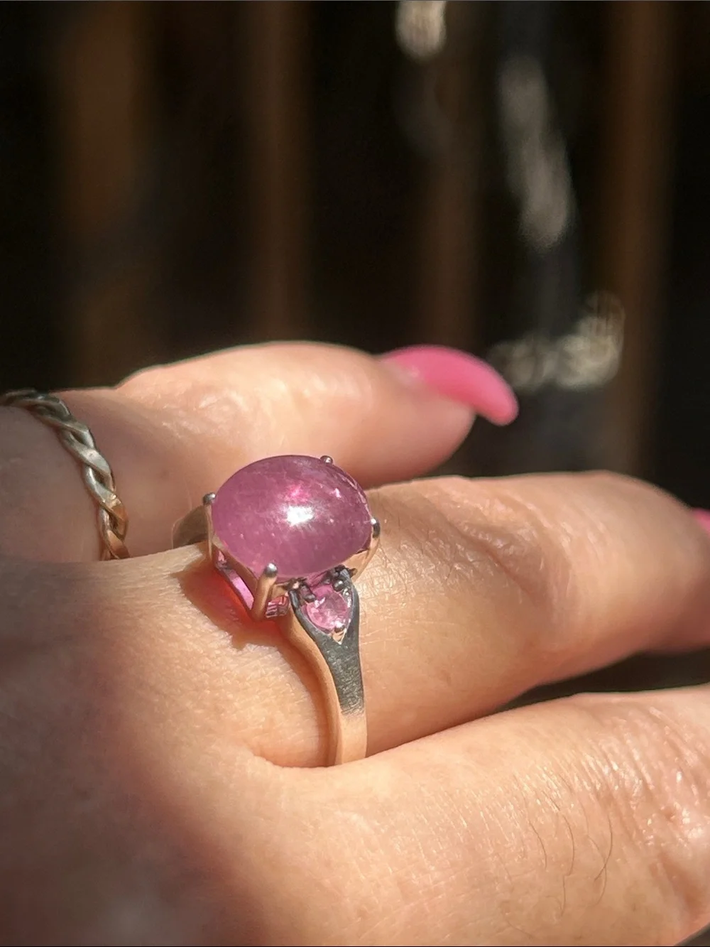 Stunning Sterling Silver Cabochon Ruby Emerald Ring Size 10